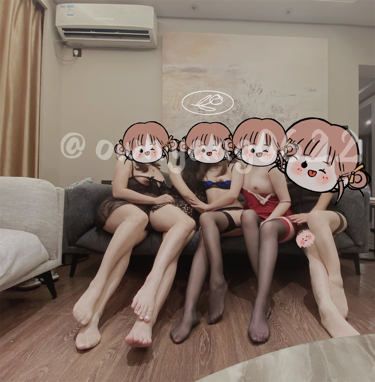 推特【喵喵-ownyang0622】。各种群P淫趴大乱斗。看到最多的一个好像是6男1女玩7P，还有5女1男玩5飞